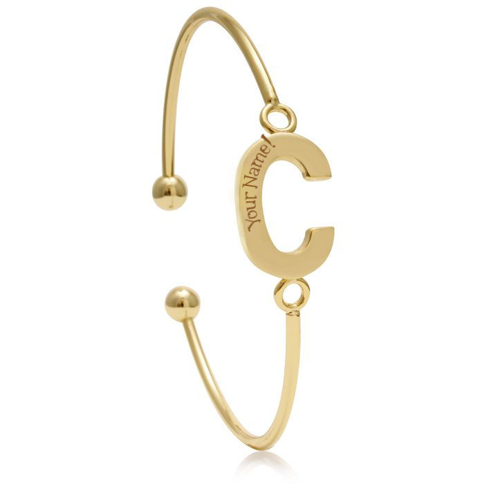 Yellow Gold "C" Initial Bangle Bracelet 